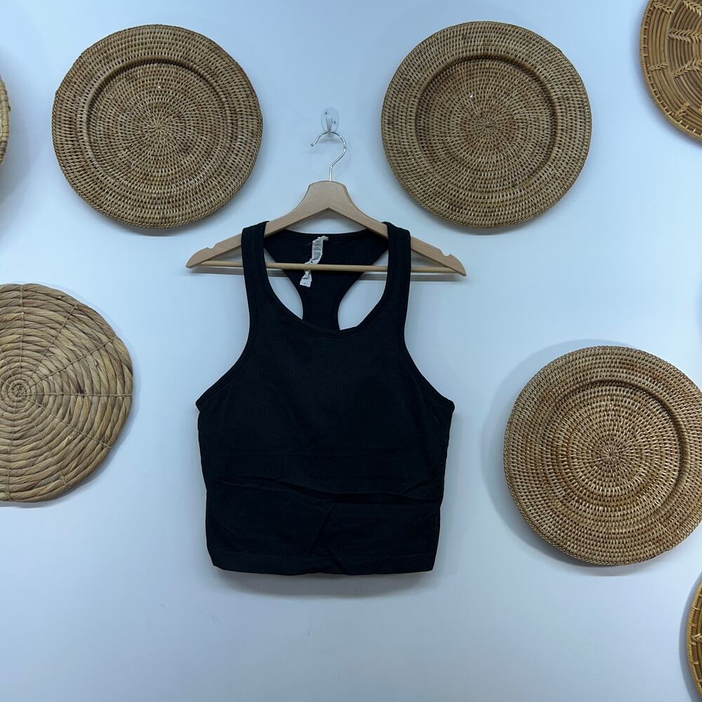 Lululemon Dark Gray Ribbed Padded Racerback Cropped Crop Tank 12 Activewear